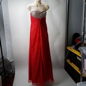 Strapless Long Gown Slit Prom Embellished Sz M Red